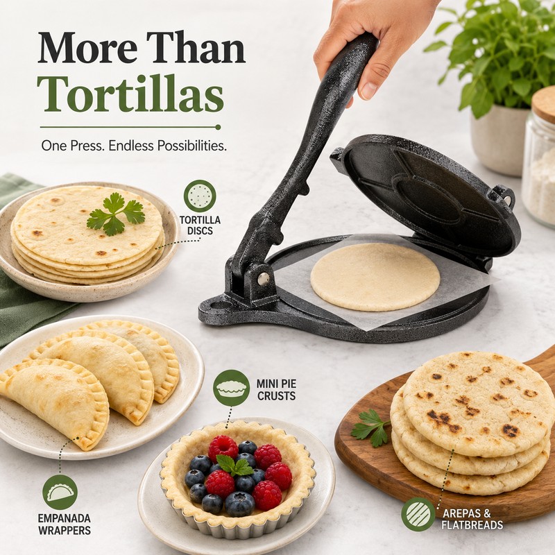 Adjustable Tortilla Press for Homemade Flatbreads – Aluminum Manual Dough