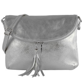 modamoda de T07LEDER Women's Leather Small Shoulder Bag Evening Bag Handmade in Italy, silver-metallic