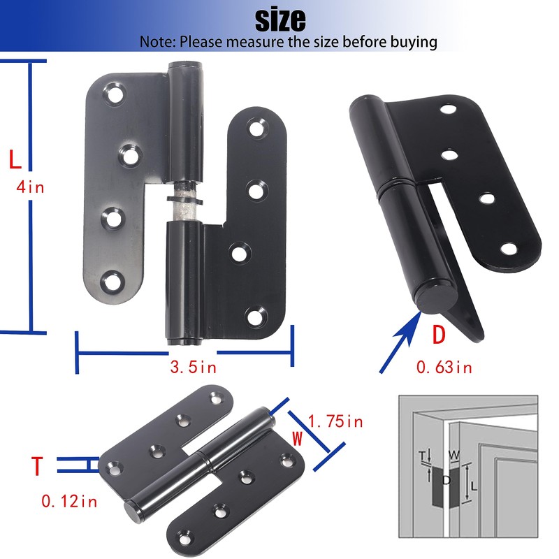 6-Pack Black Heavy Duty Lift Off Hinge, 4" X 3.5