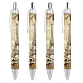 Vintage Paris Eiffel Tower Retractable Ballpoint Pen Fine Point Blue Inks for Men Women Diary Pens 4 PCS
