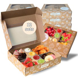 Brown Pastry Box Grease Proof 12 Set, 24pt Thick Cardboard Dessert Box w/Window, Catering Trays with Lids Deli Snack Bakery TakeOut, Catering Boxes Containers for Party 4-7 people 12"x10"x2.5"