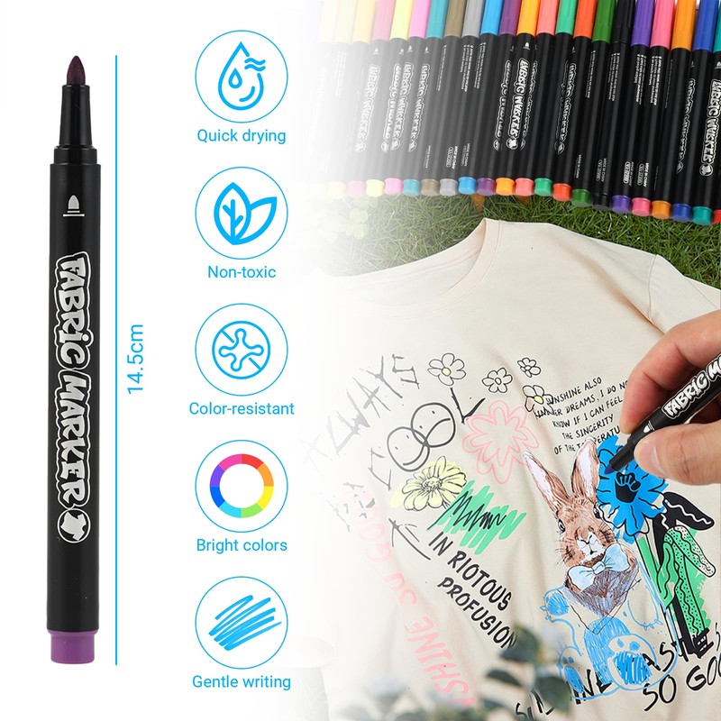24 Textile Pens Machine Washable - Textile Markers & Fabric