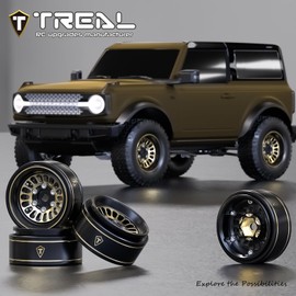 TREAL 1.0 Brass Beadlock Wheels Crawler Wheel Rims (4P) Hubs Removable for SCX24 AX24 FCX24 TRX4M 1/24 1/18 RC Crawler, 40g(0.08lb)/pc (Type D)
