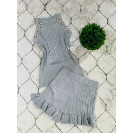 DAIMARAN Paris Women's Suit Matching Set 2 Pieces Tank Top Short Ruffle Gray S