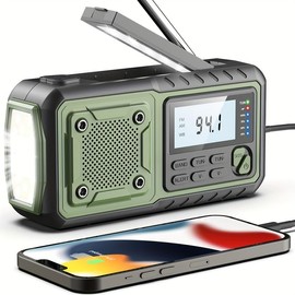 Emergency Hand Crank Weather Radio, 5000mAh Solar Powered Hand Crank Portable NOAA AM FM Battery Powered Radio with Flashlight Weather Alert, SOS Alert And Reading Light, Family Gift - Color: Green, Size: 5000mAh