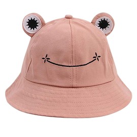 Orfila Cute Frog Bucket Hat Adult Cotton Fisherman Cap Packable Sun Hat Pink