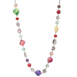 FULU AUTUMN Long Pearl Necklace Women's Boho Long Stone Necklace Statement Jewellery Best Friend Gifts, Glass, crystal, acrylic, stone, No Gemstone