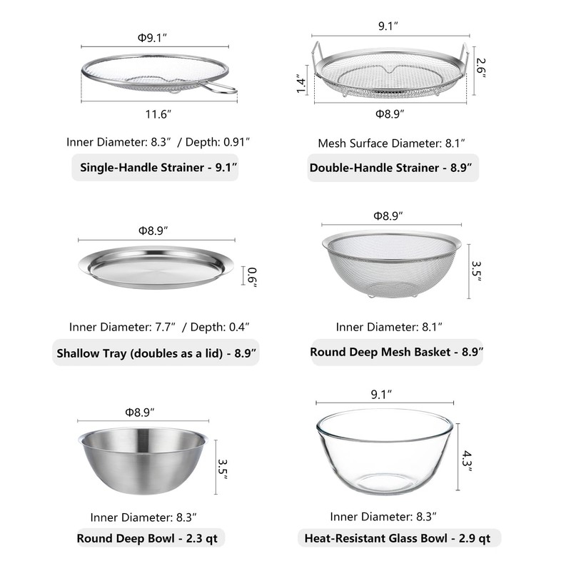 SHIMOYAMA Stainless Steel Bowl & Plate 6-Pcs, Mixing Bowls with