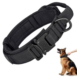 Queerelele Hundehalsband mit Griff Taktisches Hundehalsband Militärisches Hundehalsband, aus Nylon, gepolstert, Metallschnalle, für Mittlere Große Hunde Jagd Training Freizeit Outdoor, Schwarz XL