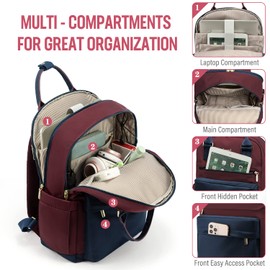 LOVEVOOK Backpack Womens, 15.6 Inch Laptop School Bags for Women Waterproof Computer Rucksack with USB Port for Travel Business College Work, Dark Blue Burgundy