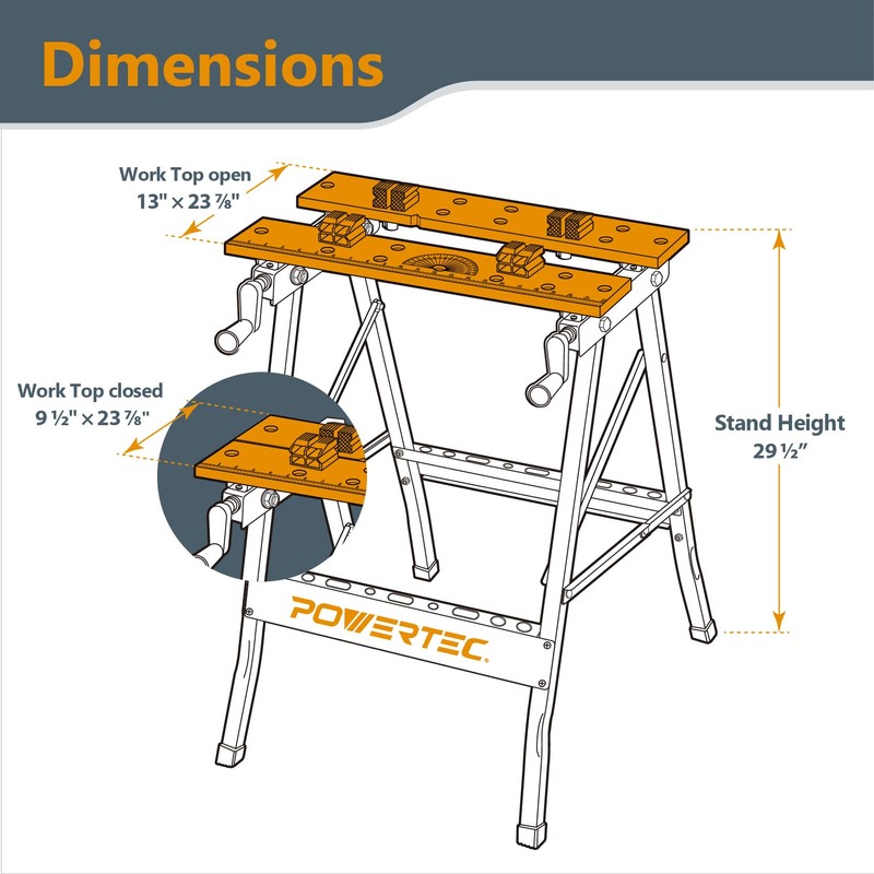 POWERTEC Portable Small Workbench with Vise, Imprinted Ruler and Protractor