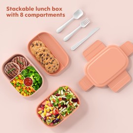 Bento Box Adult Lunch Box,3 Stackable Bento Lunch Containers for Adults/Kids, Modern Minimalist Design Bento Box with Utensil Set, Leak-Proof Lunchbox Bento Box for Dining Out, Work, Picnic, School