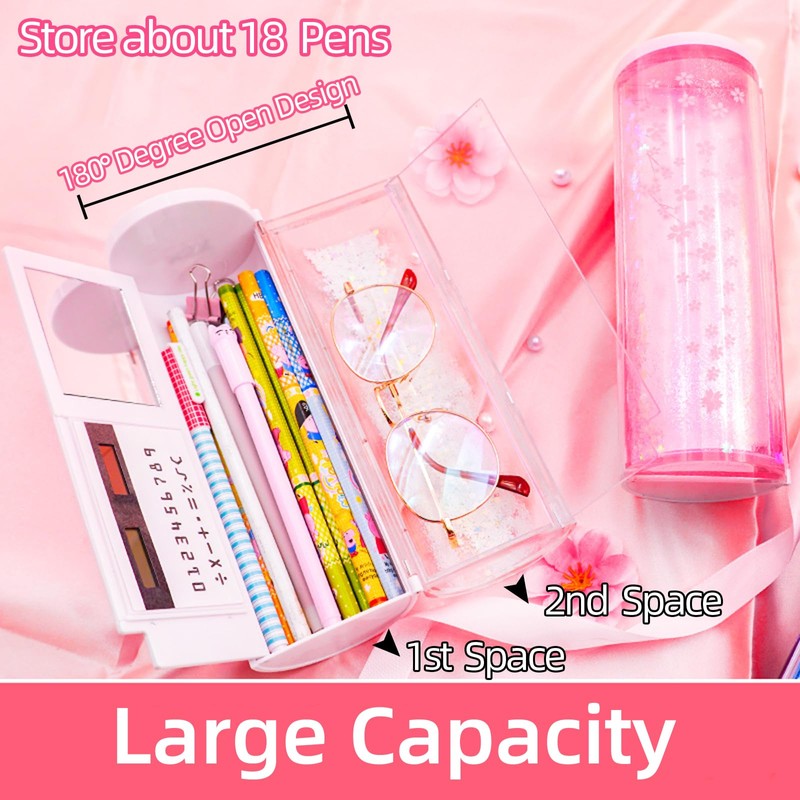 NBX NewmeBox Multifunctional Pencil Case with Quicksand, Calculator, Mirror, Clear