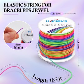 KAMEVS Rainbow Elastic String, 1mm Sturdy Stretchy Cord, Elastic String for Bracelets, Beading, Necklaces, Jewelry Making, and Craft Supplies
