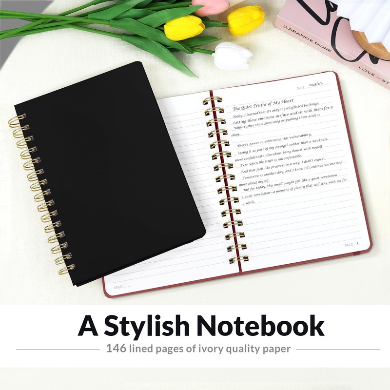 SUNEE Journaling Notebooks, A5 Lined Spiral Notebook for Women, 146