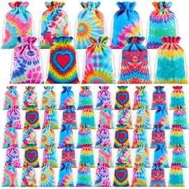 SilTriangle 50 Pcs Tie dye Gift Bags 4 x 6 Inch Ethnic Style Mini Cloth Drawstring Gift Bag Reusable Cotton Jewelry Pouches Goodie Candy Bags for Fiesta Wedding Holiday Party Favor Gift
