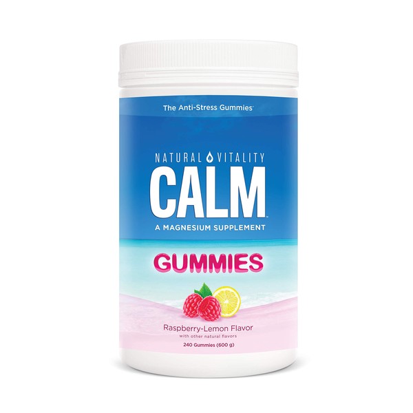 Natural Vitality Calm, Magnesium Citrate Supplement, Anti-Stress Gummies, Raspberry-Lemon 240 Gummies (Packaging May Vary)