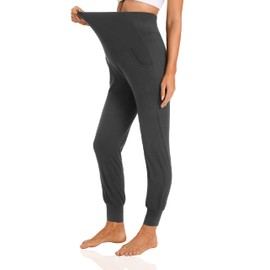 V VOCNI Women's Maternity Pants Maternity Activewear Jogger Track Cuff Sweatpants Over The Belly Stretchy Pregnancy Pants Black/Dark Grey X-Large
