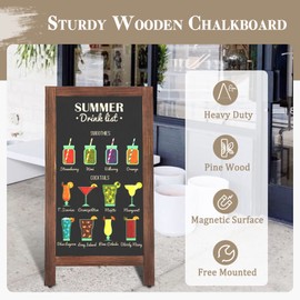 AMUSIGHT Wooden A-Frame Sign, Magnetic 40" x 20" Brown Chalk Board Sign Board, Double-Sided Sandwich Board Signs Outdoor, Chalkboard Easel, Menu Board for Restaurant, Business or Wedding