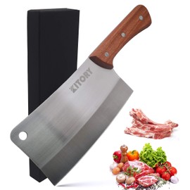 KITORY Meat Cleaver 7'' Heavy Duty Chopper Butcher Knife Bone Cutter Chinese Kitchen Chef’s Chopping Knife for Meat, Bone- Full Tang 7CR17MOV High Carbon Stainless Steel - Pear Wood Handle