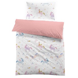 MUSOLEI Unicorn Duvet Cover for Girls 120 x 150 cm Kids White Rose Microfibre 3D Print Single Bed Duvet Cover with Zip Closure with Pillowcase 40 x 60 cm Birthday Gift