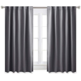 PONY DANCE Blackout Window Curtains - Short Gray Thermal Insulated Drapes Back Tab/Rod Pocket Room Darkening Panels Energy Saving for Bedroom/Bathroom, 42 W x 54 L, Grey, 1 Pair