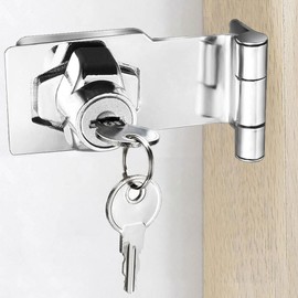 ZiYuya Hasp Lock Right Angle 90°, Door Hinge Lock with Keys Different Clasp Latch Locks for Doors, Black Chest Latches Locking Latch for Push Sliding Barn Door Cabinet (Silver - 1 Pack, 4 Inch)