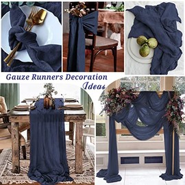 10 Piezas Camino de Mesa de Gasa Azul Marino 10 Pies, Camino de Mesa de Gasa para Recepción de Boda Transparente Despedida de Soltera Fiesta de Cumpleaños Decoración de Mesa Boho, Camino Rústico