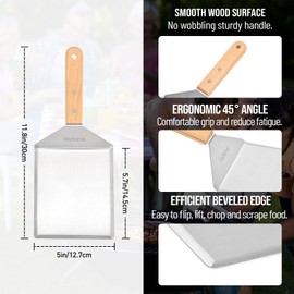 Skyflame 3-in-1 Smashed Burger Kit, Stainless Steel Burger Press, Griddle Spatula and Cast Iron Scrubber, BBQ Grill Accessories Set for Indoor Outdoor Cooking