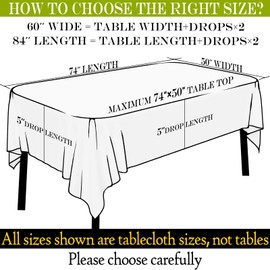 BYDOLL Table Cloth White 60x84 Inch Tablecloth for 6 Foot Rectangle Tables Outdoor Polyester Washable Wrinkle-Free and Spillproof Tablecloth for Festival Wedding Party Camping Patio Cover