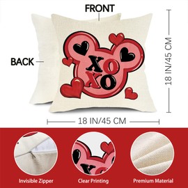 Fjfz Valentines Day Decorative Throw Pillow Covers 18 x 18 Set of 4, Red Love Hearts Kiss Porch Outdoor Home Decor, Anniversary Wedding Couch Cushion Case