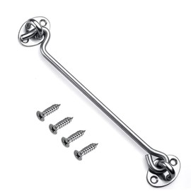 Mgoodoo 25cm Cabin Hook Eye Latch Lock，Stainless Steel Door Latch Hook with Screws，Heavy Duty Gate Hook Eye Latch，for Wooden Gates Window Brace Gate Door Catch-1PCS