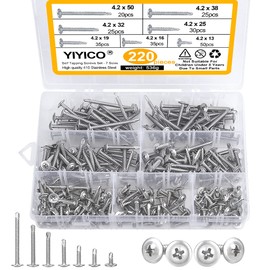 Self-tapping screws, self-tapping screws, stainless steel, 220 pieces, self-drilling screws, M4.2 x 50 mm, 38 mm, 32 mm, 25 mm, 19 mm, 16 mm, 13 mm