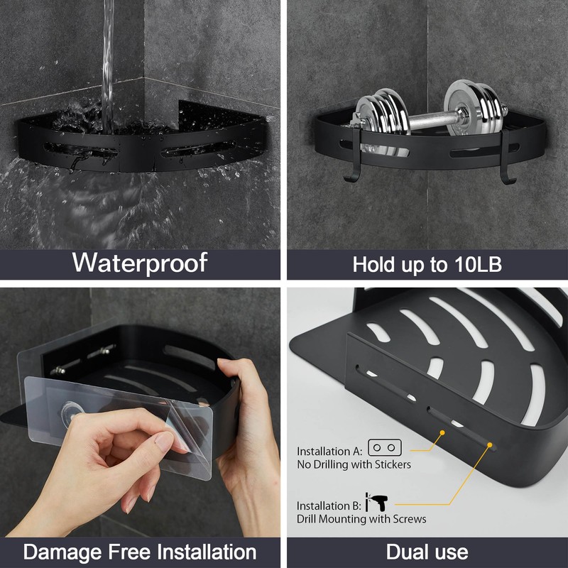 WPT Corner Shower Caddy, 2 Pack Adhesive Shower Corner Shelf,