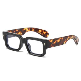 YAMEIZE Rectangle Blue Light Glasses for Women - Men Vintage Small Square Blue Light Blocking glasses Computer Gaming Glasses (Leopard Black Clear)