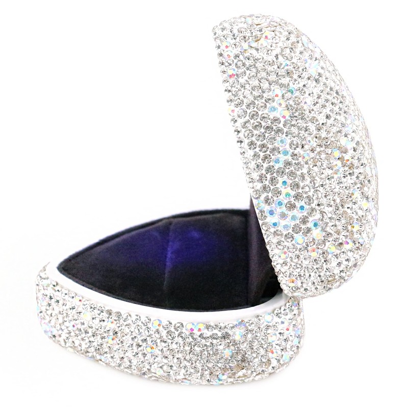 Naimo Full Rhinestone Heart Shaped Ring Box Velvet Holder Jewelry