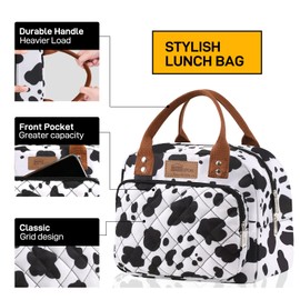 HOMESPON Lunch Bag for Woman Man Adults with Front Pocket Insulated Lunch Tote Lunch Box Container for Work Picnic or Travel(Cow)