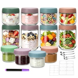 12 Pack Overnight Oats Containers with Lids, 16oz/10oz/4oz Glass Jars with Airtight Lids, Wide Mouth Mason Jars, Reusable Food Storage Containers for Oats, Chia Pudding, Salad, Spice, Meal Prep