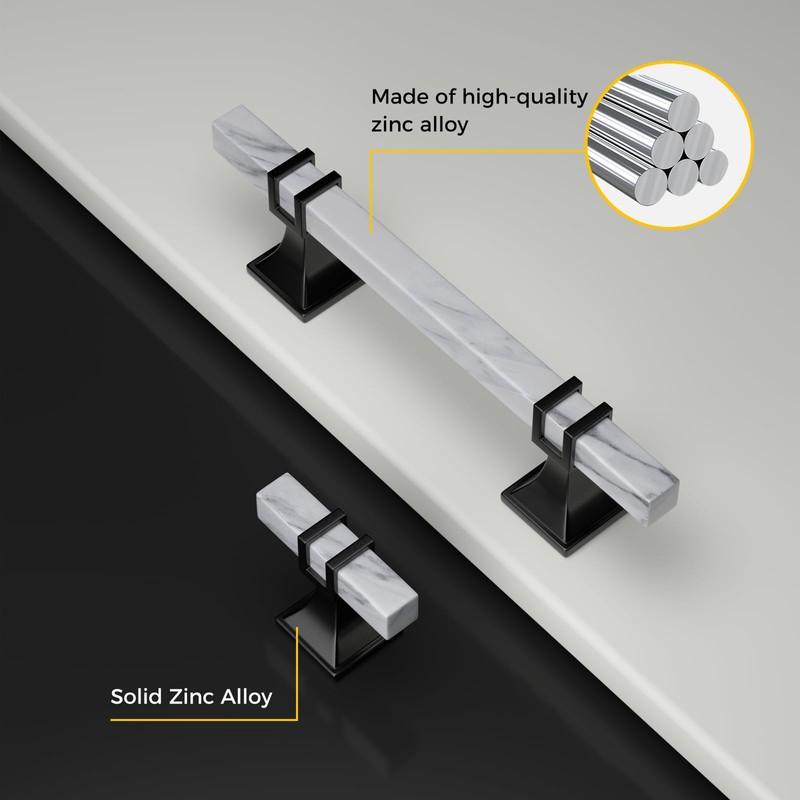 Rergy 10 Pack Black Cabinet Handles White Marble Cabinet Pulls