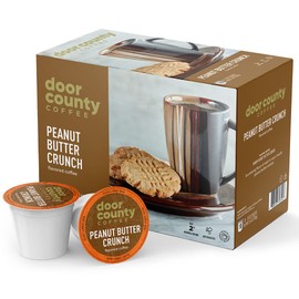Door County Coffee Peanut Butter Crunch Flavored Ground - 30 Count Single Serve Cups - Medium Roast - 100% Specialty Arabica - Flavored Gourmet - Peanut Butter Flavored