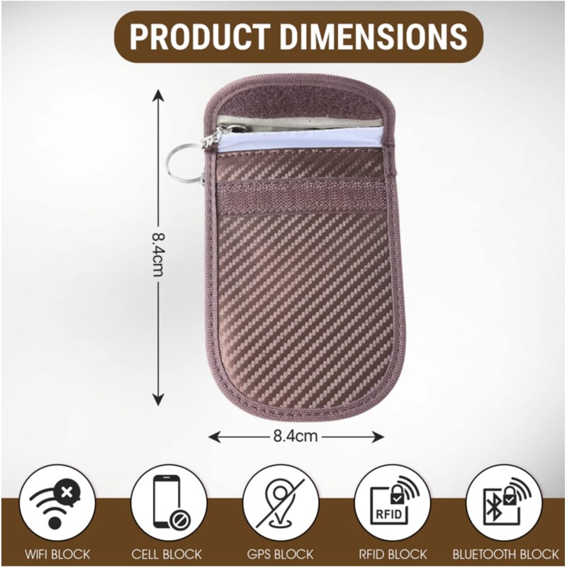 Brown Premium Car Key Faraday Bag, Signal Blocking Pouch Anti-Theft
