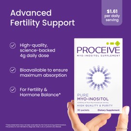 Proceive Myo Inositol Supplement for Women, 4000mg High Strength Myo Inositol for Reproductive Wellness and Pre Conception Support, Vegan Powder Drink Mix, Gluten Free, 30 Packets, Unflavored