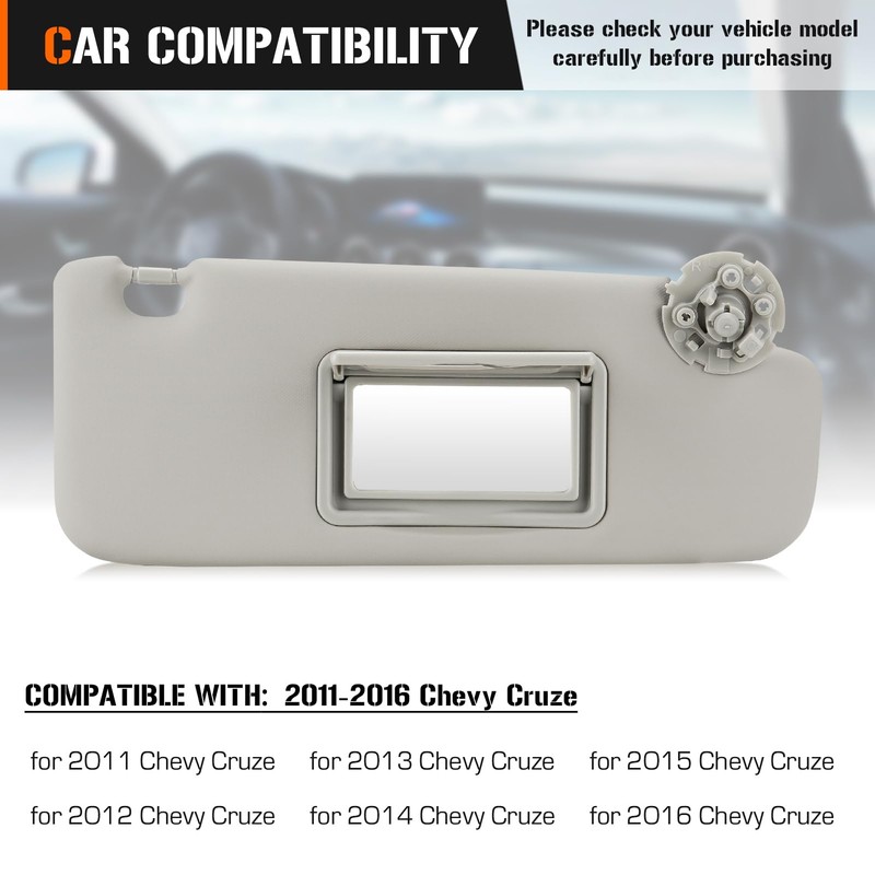 3 Hole Sun Visor for 2011-2016 Chevy Cruze, Right Passenger