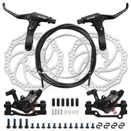 Bike Disc Brake Kit, Aluminum Front and Rear Caliper, MTB Mechanical Line Pulling Disc Brakes Caliper with Aluminum Alloy Levers, 2 Pcs 160 mm Rotors & Cable & Brake Lever for Mountain Bike