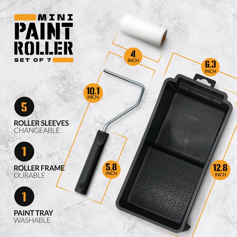 RAULDE 7 Pieces Mini Paint Roller Set - Includes a