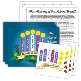 Advent Wreath Activity Card, Christmas Tradition Sticker Sheet, Hope, Love, Joy, and Peace Candles (Pack of 3)