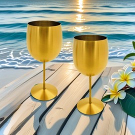 Keiwhsly Gold Stainless Steel Wine Glasses Set of 2, 11.8oz Unbreakable Wine Goblets, Metal Wine Glass for Outdoor, Party, Camping, Pool, Great for Red White Wine