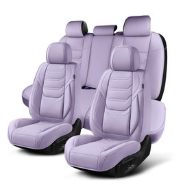 TIEHESYT Leather Car Seat Covers Full Set with Lumbar Support, Waterproof Car Seat Cover, Universal Seat Covers for Cars, Trucks, SUVs, Sedans, Airbag Compatible, Front Pair and Rear, Purple