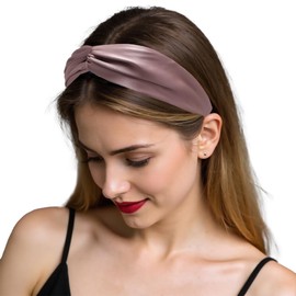 ZLYC Mulberry Silk Headband Elastic Twist Knotted Head Bands for Women's Hair, Solid Batik Pink