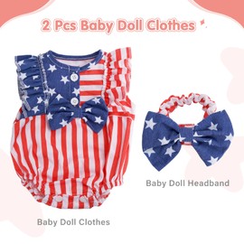 BABESIDE 2 Pcs Reborn Baby Doll Clothes Set for 17-22 Inch Baby Dolls, Reborn Baby Doll Clothing Accessories with Baby Doll Headband for Realistic Baby Dolls, Stars and Stripes